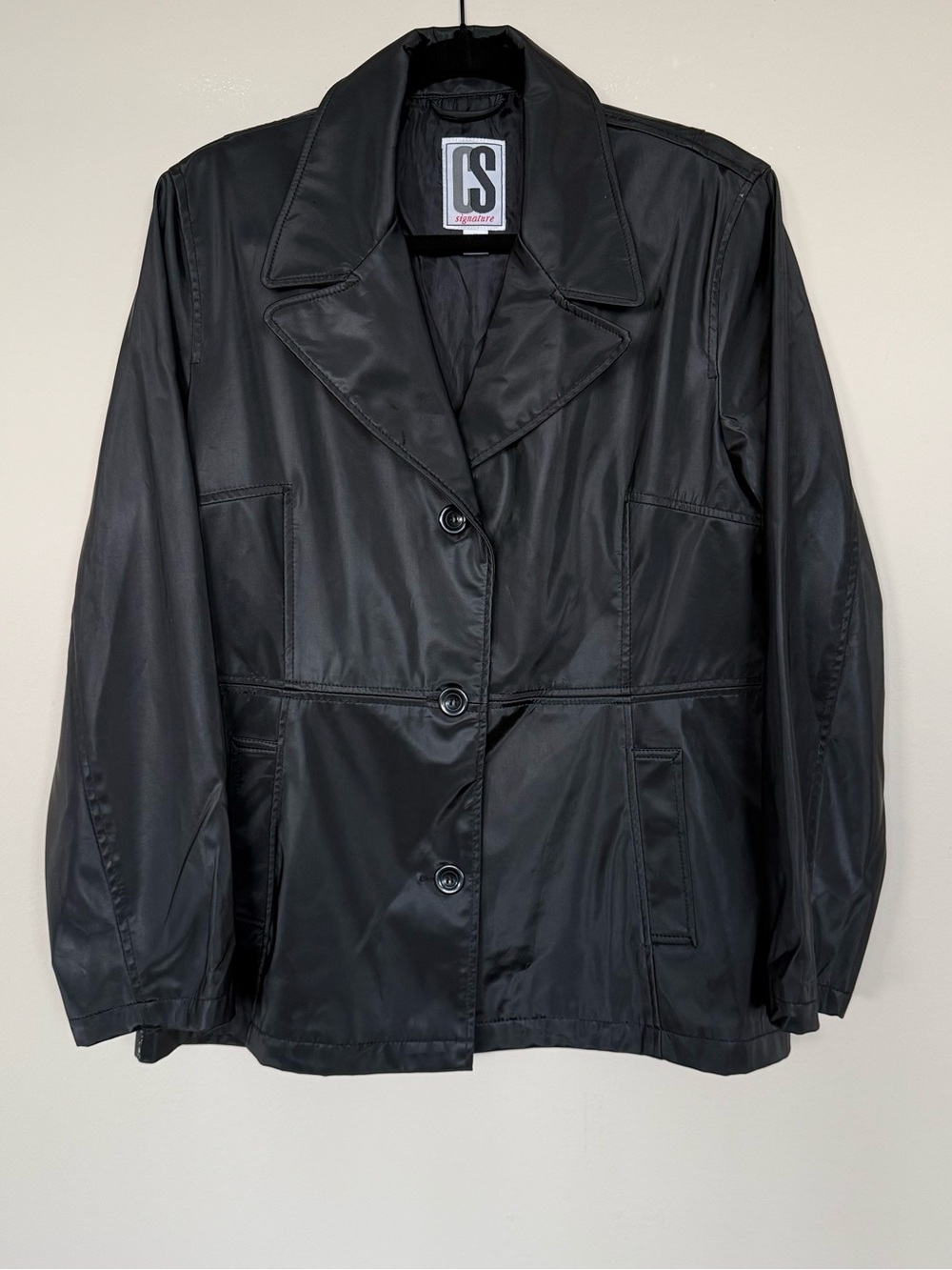 Vintage 90’s CS Signature Black Women's Nylon Trench Coat Size Medium